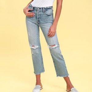 LEVI’S Wedgie Fit Light Wash Distressed Straight Leg Jeans